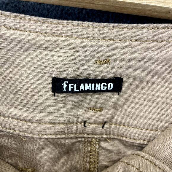 Flamingo Pants Womens Medium Tan Khaki Wide Leg Crop Mid Rise - Picture 11 of 16